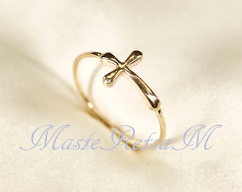 Yellow gold filled 3D Cross  ring, 14K gold filled 3D Cross  ring,  wire- 1mm