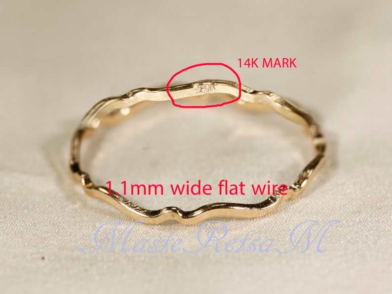 14K Yellow SOLID gold rings, WAVEA 0.8mm / 1.1mm / 1.4mm image 7