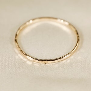 14K Yellow SOLID gold ring, Flat wire, Hammered ring, Wire width : 1.1 / 1.5mm image 3