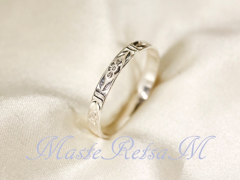 102124 925 Silver pattern ring, 14K gold Vermeil ring , 2.8mm width Silver