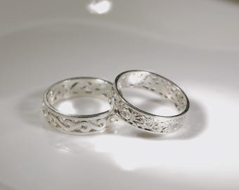 ZP161+ZP160 MasteRetsaM Sterling Silver Wedding Bands Set, Openwork Pattern Bands