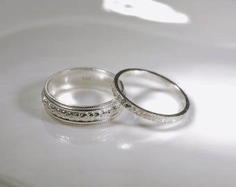 2120+ZP109 MasteRetsaM Sterling Silver Wedding Bands Set, Sparkle Pattern Band