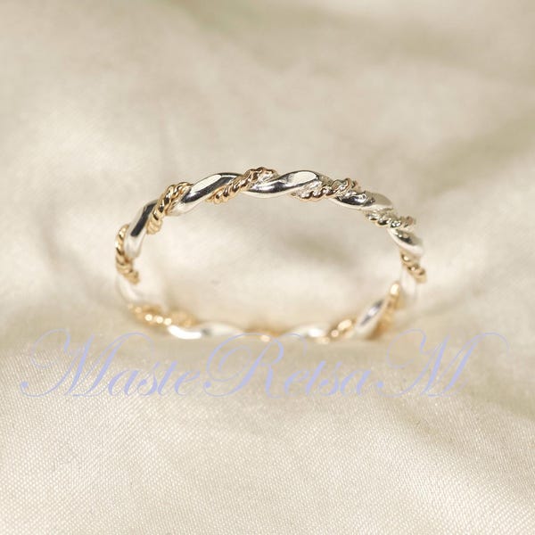 Twist No.10- New Arrival Twisted Style Two Tone Ring: Stackable 2.0mm Band.