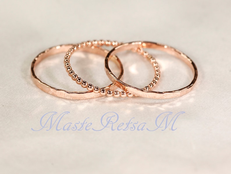 SET B 14k Gold Filled Stack Ring Set , Rose gold filled, Silver 14K rose gold filled