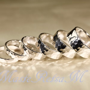 925 Sterling Silver Hammered  Rings, Hammered Cigar Band,Hammered rings in 6 different widths.      width：3-8mm