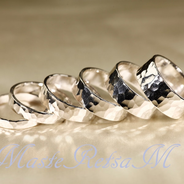 925 Sterling Silver Hammered Ring - Wide Band (3-8mm)