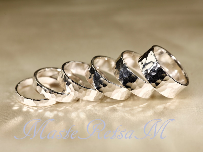 925 Silver, Hammered RINGs, width3-8mm image 1