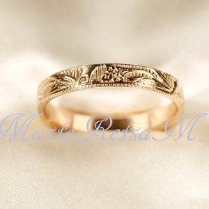 ZP--123       14k Gold filled flower texture ring,   Silver ring,  Rose gold filled ,    4 mm width