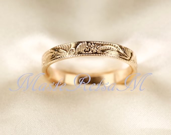 ZP--123 14k Gold gefüllt Blumen Textur Ring, Silberring, Rose Gold filled, 4 mm Breite