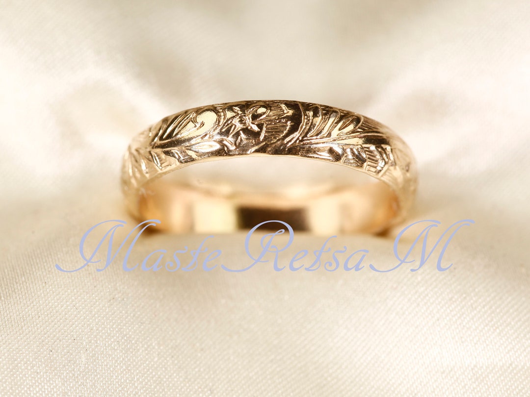 107801     14k Gold filled flower pattern rings,    Silver pattern ring ,    4mm width