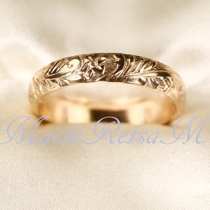 107801 14k Gold filled flower pattern rings, Silver pattern ring , 4mm width Gold Filled-107801