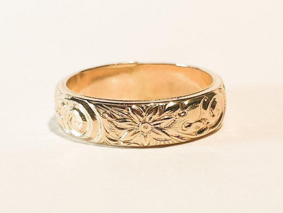 14k Gold filled flower pattern ring floral ring 14k Gold | Etsy