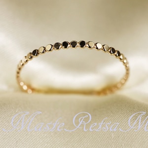 1.3mm 14K Yellow SOLID gold ring, Flat bead ring zdjęcie 3