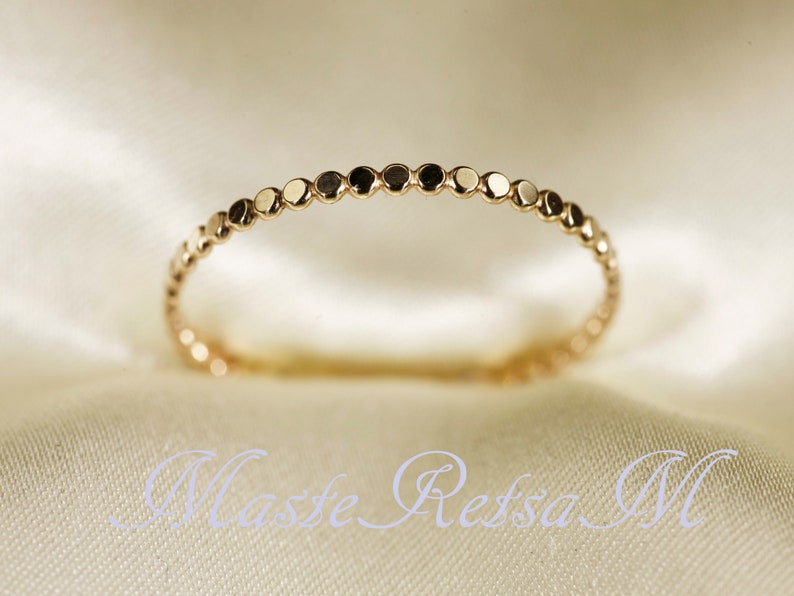 1.3mm 14K Yellow SOLID gold ring, Flat bead ring zdjęcie 3