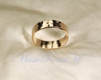Handgemachte 5 mm Breite 14k Gold Filled gehämmerter Ring, klassische Zigarrenbanderole