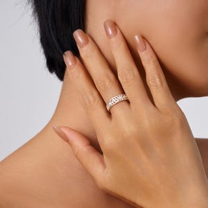 ZP160- Handmade Sterling Silver Openwork Pattern Floral Ring: 18K Gold Vermeil Vintage Band image 2