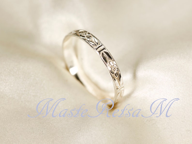 102124 925 Silver pattern ring, 14K gold Vermeil ring , 2.8mm width image 5