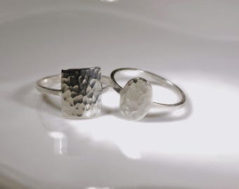 MasteRetsaM Sterling Silver Wedding Bands Set, Geometry Shield Hammered style Bands