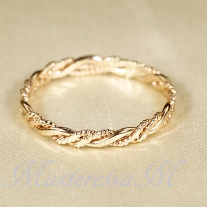 Twist- 6, Anello con texture riempita in oro 14K, Anello in argento, Anello riempito in oro rosa larghezza 2,2 mm