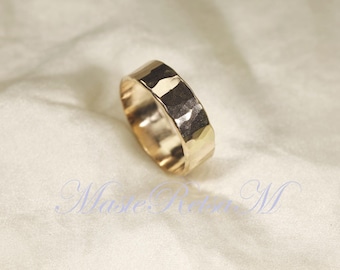 Handgemachter 6 mm breiter 14k Gold Filled gehämmerter Ring, klassische Zigarrenbanderole
