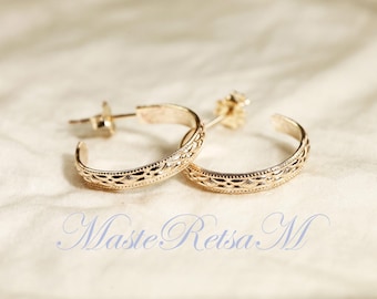 NEW ARRIVALS-E-ZP118W- 14K Gold Filled Pattern Hoop Earrings – Sterling Silver Option Available
