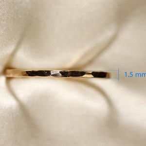 14K Yellow SOLID gold ring, Flat wire, Hammered ring, Wire width : 1.1 / 1.5mm image 10