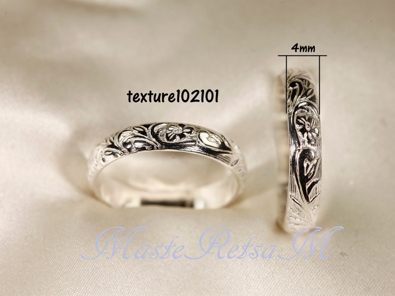 8Options 925 Sterling silver pattern rings, 3mm 7.7mm Wide TEXTURE-102101
