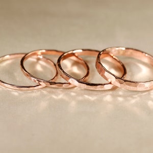 14k ROSE gold filled ring, Flat wire, Hammered Ring, 1-2.5mm width. image 1