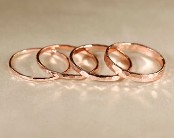 14k ROSE gold filled ring,   Flat wire,   Hammered  Ring,  1-2.5mm width.