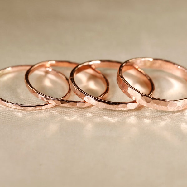 14k ROSE gold filled ring,   Flat wire,   Hammered  Ring,  1-2.5mm width.