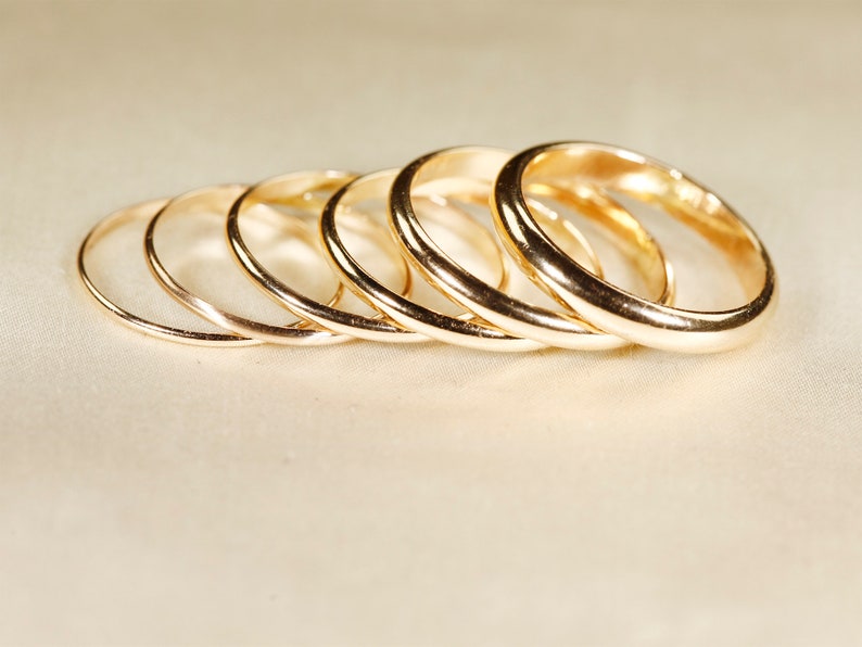 14K Yellow gold filled rings, 925 Silver, Rose gold filled, Half round wire ring, Wire: 1-3.2 mm image 1