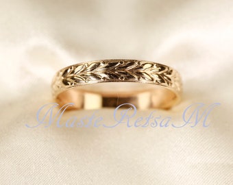 ZP--120    14k Gold filled leaves texture ring,   Silver ring,  Rose gold filled ring   4 mm width