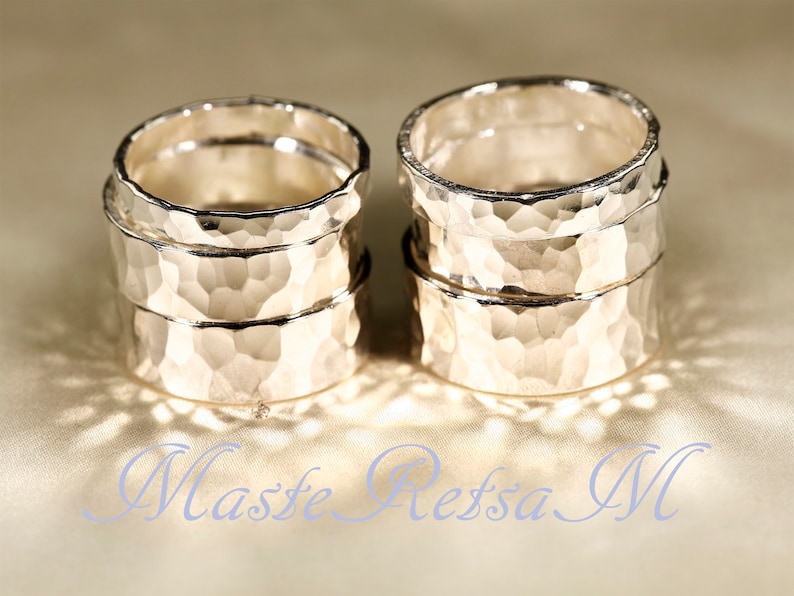 925 Silver, Hammered RINGs, width3-8mm image 2