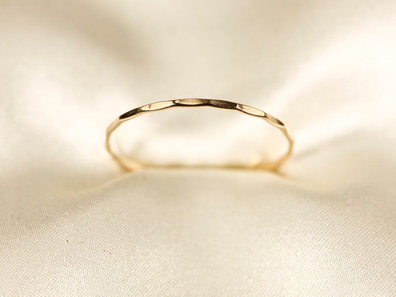 0.8H 14K Yellow SOLID gold ring, Round wire, HAMMERED ring, Wire diameter: 0.8mm image 1