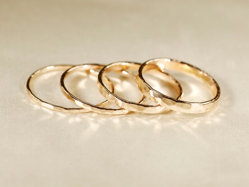14k Gold Filled Ring, Flat wire, Smooth rings, Hammered Rings, 1-2.5mm width. image 1