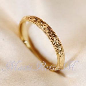 102118 925 Silver texture ring , 14K gold Vermeil ring 2.8mm Wide image 6