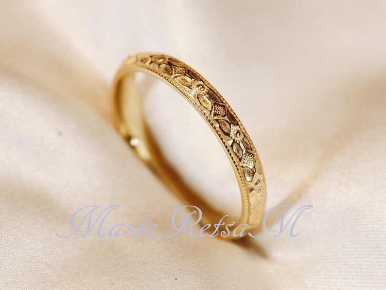 102118 925 Silver texture ring , 14K gold Vermeil ring 2.8mm Wide image 6