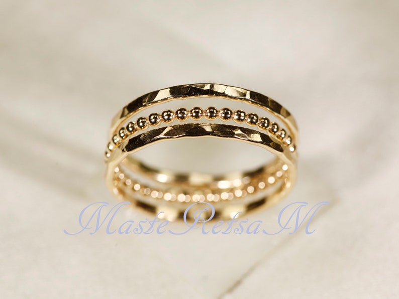 SET B 14k Gold Filled Stack Ring Set , Rose gold filled, Silver image 2