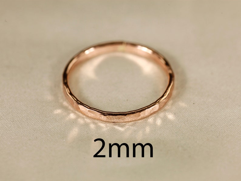 14k ROSE gold filled ring, Flat wire, Hammered Ring, 1-2.5mm width. 2.0mm 1ring