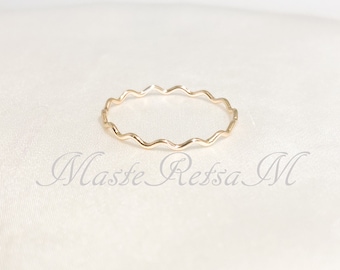 Handmade 14k Gold Filled Wavelet Ring: Avant Garde Stackable Band- Wave B