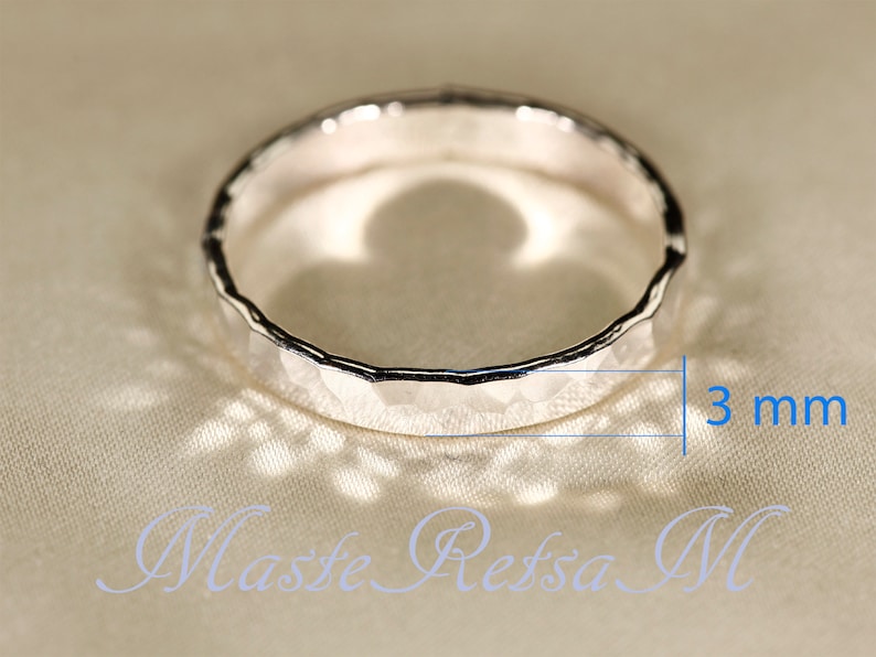 925 Silver, Hammered RINGs, width3-8mm 3mm Hammered