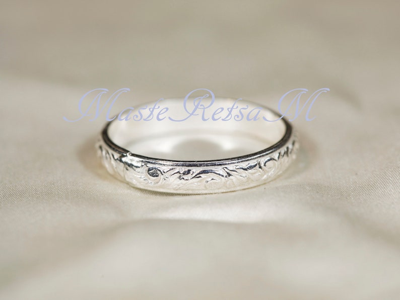 102126 925 Silver pattern ring, 14K Gold Vermeil ring 3.5mm width Silver