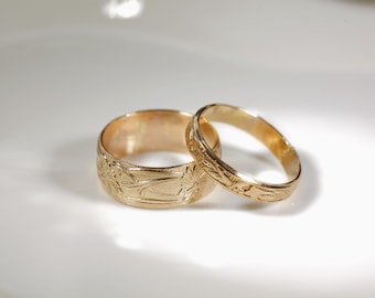 7807+ZP123 MasteRetsaM 14K Gold Filled Wedding Bands Set, Antique Floral Pattern Bands