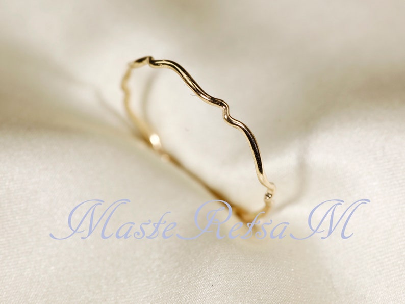 14K Yellow SOLID gold rings, WAVEA 0.8mm / 1.1mm / 1.4mm image 3