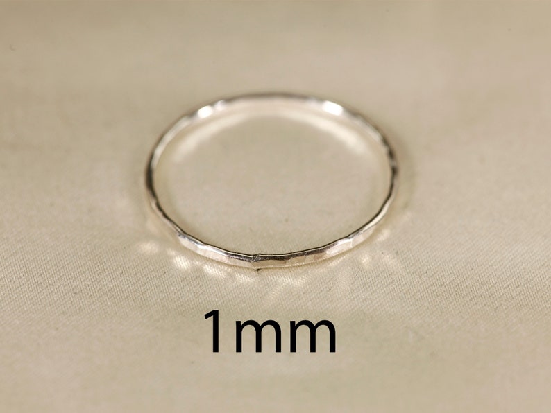 925 Silber Glatt & Hammered Ring, 1-2.5mm breit. Bild 5