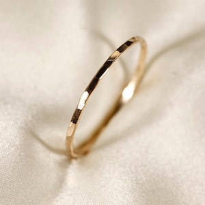 14K Yellow SOLID gold ring, Flat wire, Hammered ring, Wire width : 1.1 / 1.5mm image 6