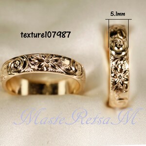 14k Gold Filled Pattern Ring，8 Options Texture Rings (3mm-7.7mm Width ...