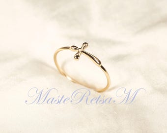 18K Gold Vermeil 3D Kreuz Ring, zarter Drahtring, Sterling Silber Option erhältlich