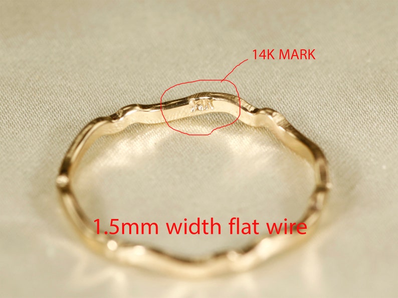 14K Yellow SOLID gold rings, WAVEA 0.8mm / 1.1mm / 1.4mm image 9