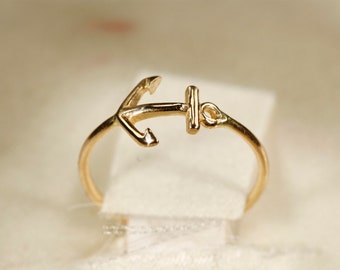 14K  Yellow SOLID gold ring       Anchor ring,     Wire diameter: 1mm